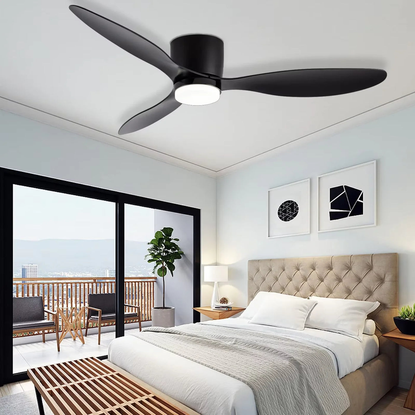 Modern fan lamp long page remote control variable frequency 3 color Nordic Living room lighting ceiling fan with LED lamp