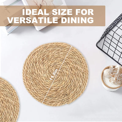 Round Woven Placemats Set – Rustic Braided Wicker Table Mats, Round Rattan Placemats, Farmhouse Weave Place Mats