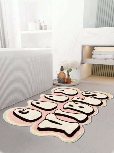 Slogan Graphic Polyester Bath Rug Creative Letter Design Soft Plush Mat For Bathroom Home Anti-Slip Carpet