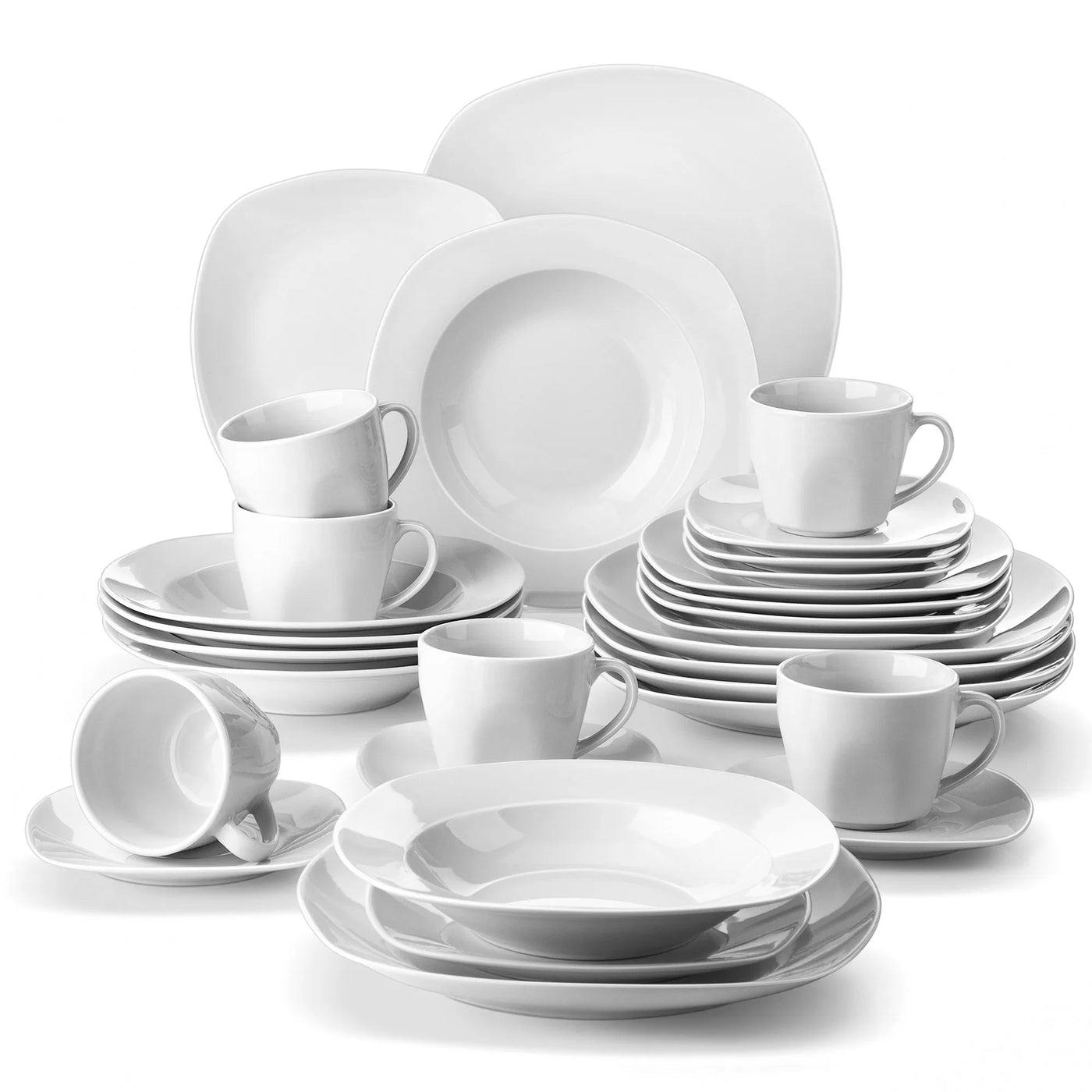 MALACASA Elisa 30-Piece Ceramic Porcelain Tableware Dinner Set Cups,Saucers,Dinner Soup Dessert Plates Set Service for 6 Person