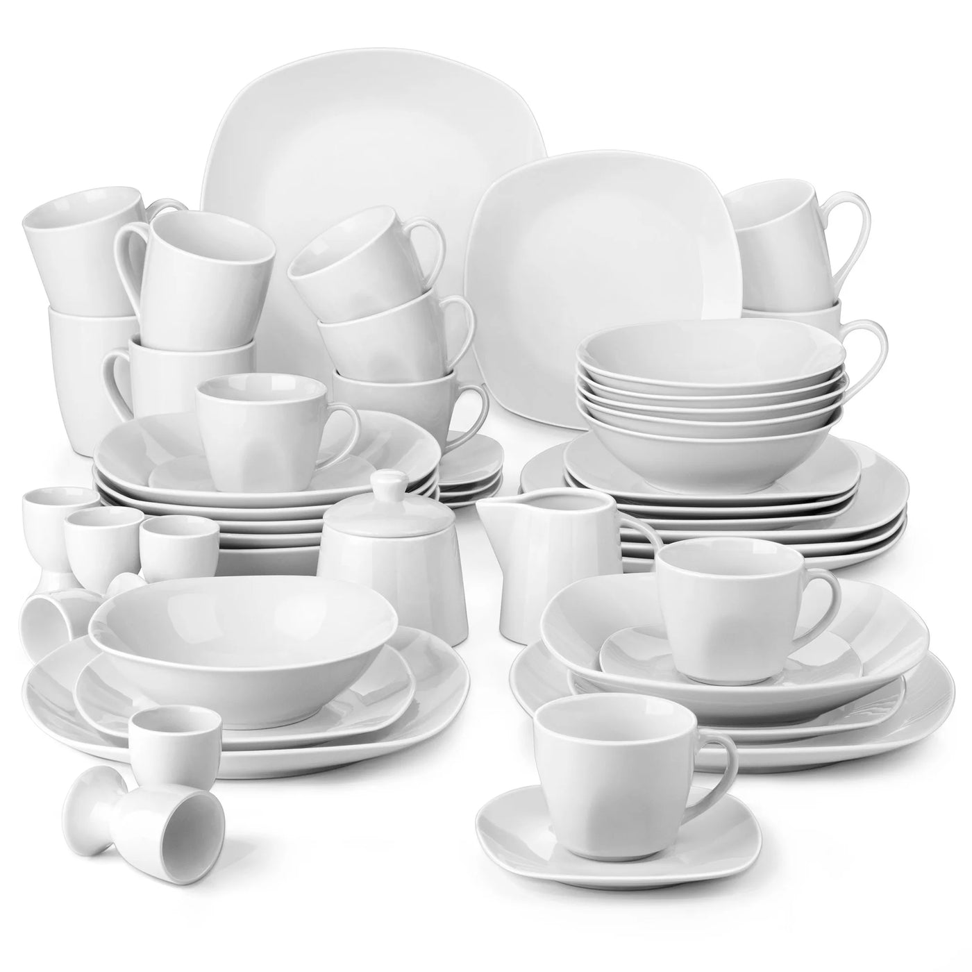 MALACASA Series Elisa 50-Piece Tableware Dinner Set with 6 Cups,Saucers,Mug,Egg Cups,Bowls,Dessert Soup Dinner Plates Service