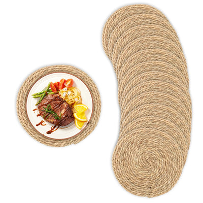 Round Woven Placemats Set – Rustic Braided Wicker Table Mats, Round Rattan Placemats, Farmhouse Weave Place Mats