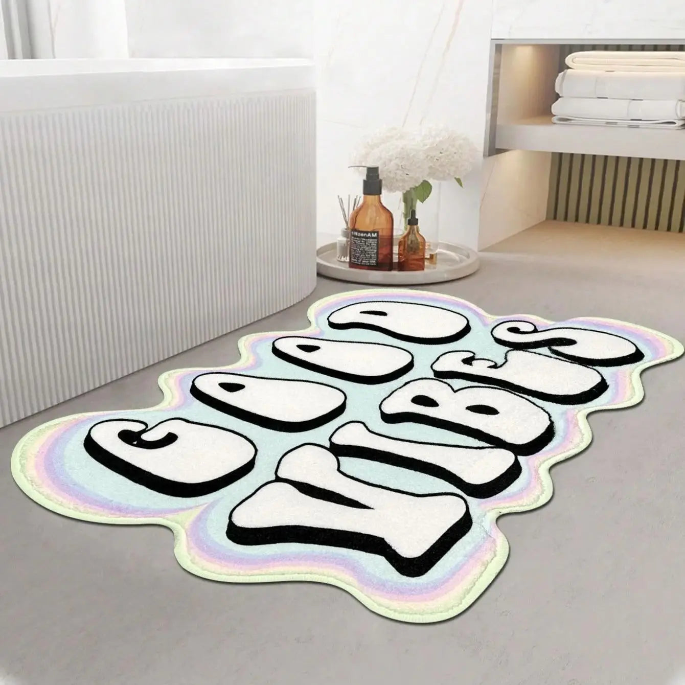 Slogan Graphic Polyester Bath Rug Creative Letter Design Soft Plush Mat For Bathroom Home Anti-Slip Carpet