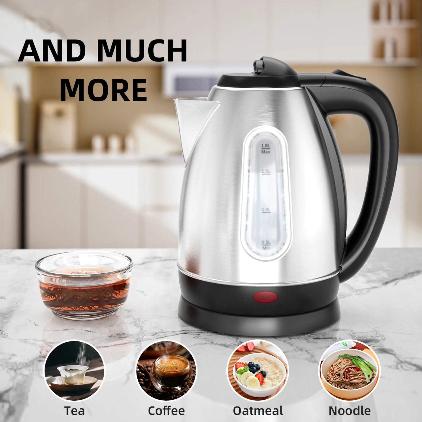 Stainless Steel Electric Kettle, 1.8 Liter Tea Kettle Electric & Hot Water Kettle, 1500W Fast Boil with LED Light, Auto Shut-Off