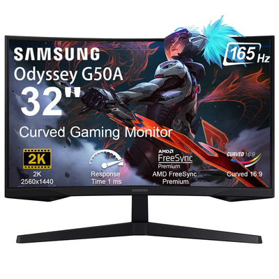 Samsung Odyssey G550A 32'' Gaming Monitor, QHD (2560 x 1440) 1Ms 165Hz Curved Monitor, AMD FreeSync Premium, Realistic HDR,Black