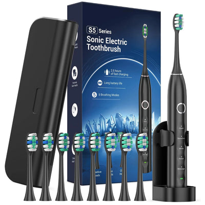 Rtauys S5 Upgraded Sonic Electric Toothbrush for Adults and Kids Ages 12+ with 8 Brush Heads, IPX7 Travel Toothbrush with Case,