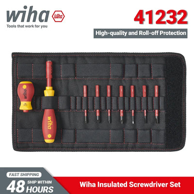 Wiha Screwdriver Set 41232 1000V Insulated Screwdriver and Bit Set Slotted Phillips Pozidriv 10Pieces Compact Mobile