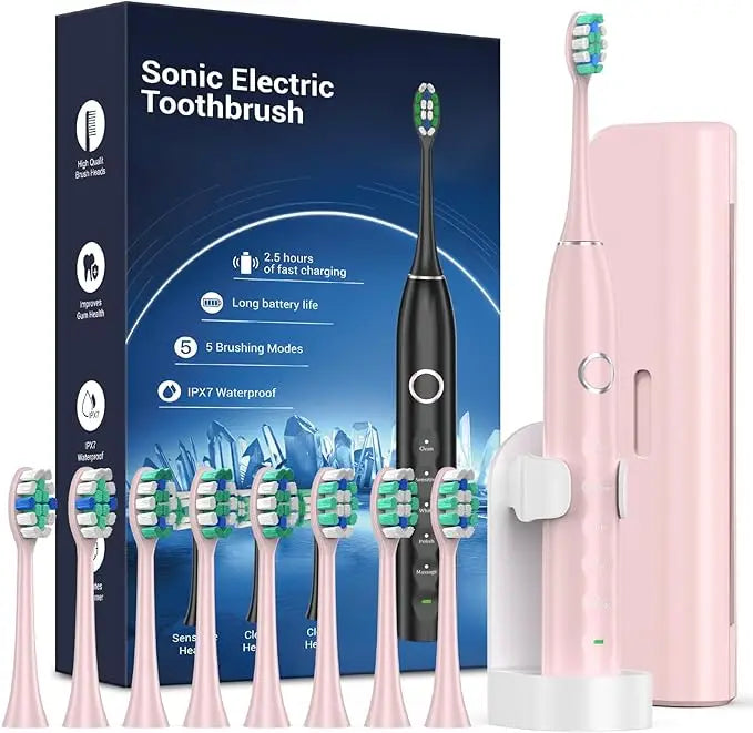 Rtauys S5 Upgraded Sonic Electric Toothbrush for Adults and Kids Ages 12+ with 8 Brush Heads, IPX7 Travel Toothbrush with Case,