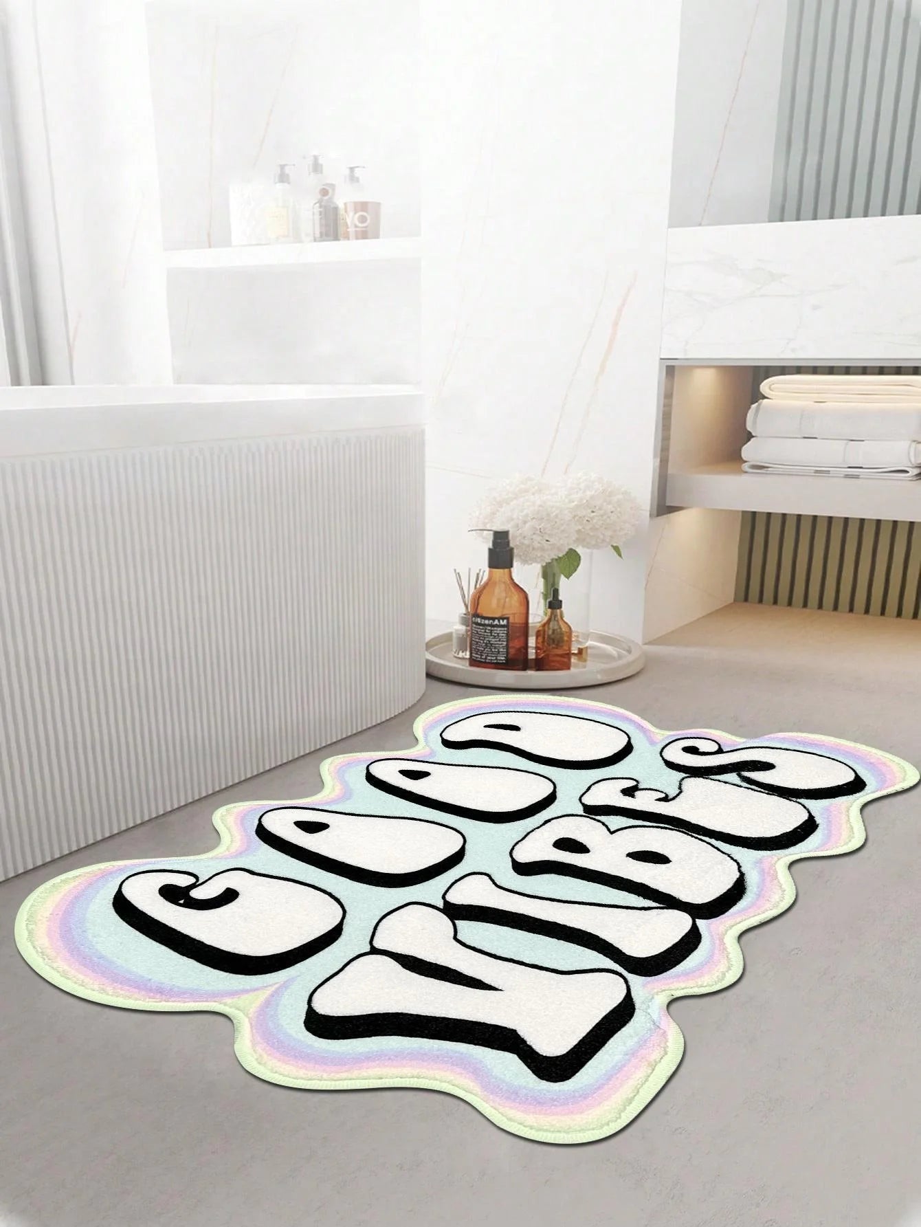 Slogan Graphic Polyester Bath Rug Creative Letter Design Soft Plush Mat For Bathroom Home Anti-Slip Carpet