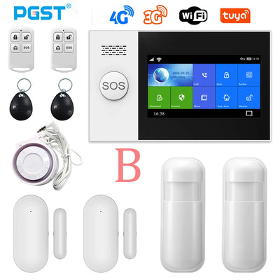 PGST PG-107 4G Tuya Wireless Home WIFI GSM Home Security With Motion Detector Sensor Burglar Alarm System Support Alexa & Google