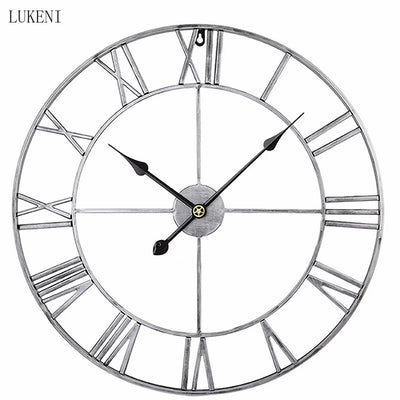 Round 80 Cm Silver Black Gold 3D Large Retro Black Iron Art Hollow  Wall Clock Roman Numerals Watch Clock Home Decor  Wall