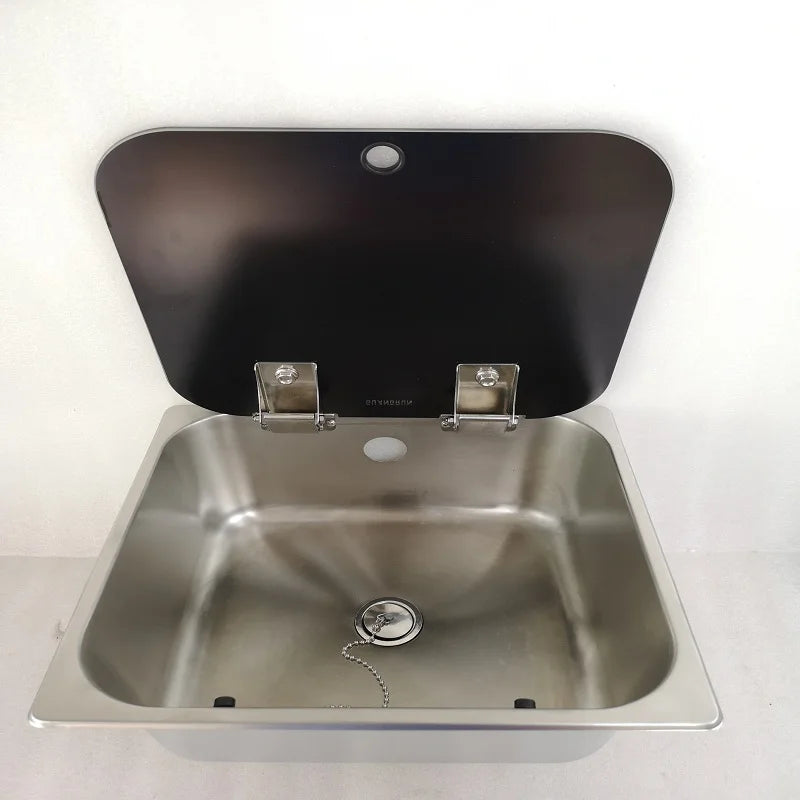 Stainless Steel Sink with Tempered Glass Lid 350*320*150mm GR-23150B Boat Caravan RV