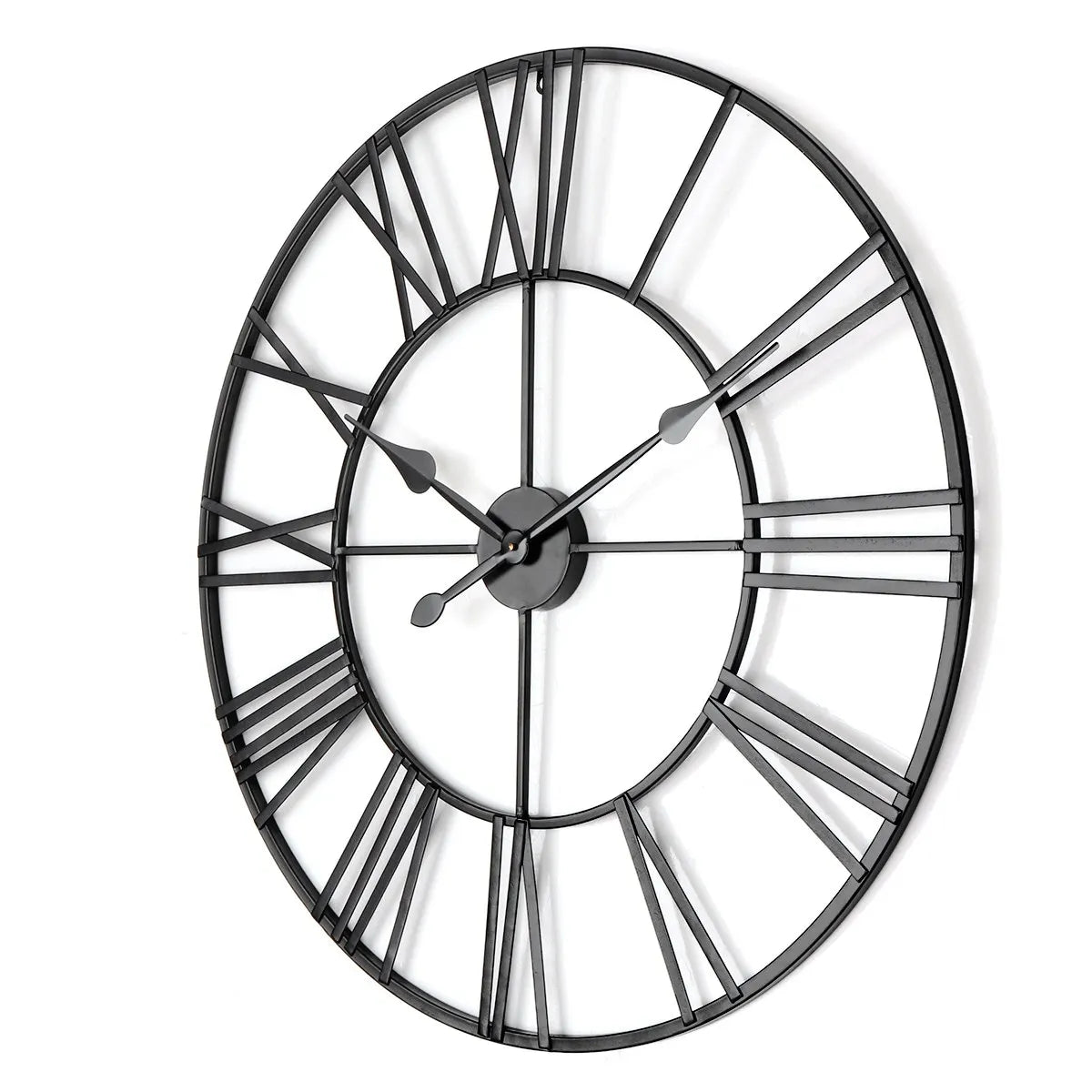 New 80 cm Modern 3D  Large Retro Black Iron Art Hollow Wall Clock Roman Numerals Home Decor