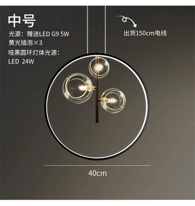 Modern Suspension Round Ring Pendant Light Glass Ball Lampshades Black Dining Furniture Living Rroom Home Decoration Accessories