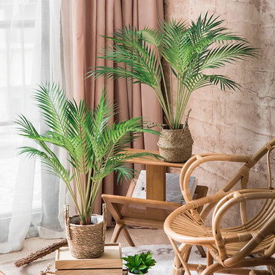 125cm 2pcs Large Artificial Plants Tropical Palm Tree Plastic Plant Leaves Fake Palm Potted Cocos Branch for Home Shop Decor