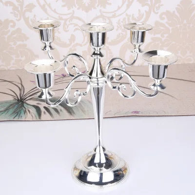 Silver Gold Black Bronze Metal Candle Holder Retro 5 Arms Candle Holder Dinner Hotel Home Decor Romantic Retro Candlestick