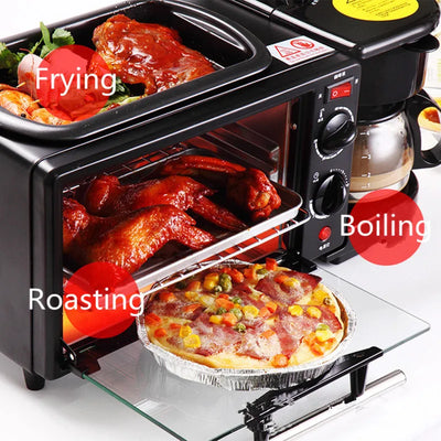 3 In 1 Electric Breakfast Machine Sandwich Maker Multifunction Coffee Maker Mini Oven Household Bread Pizza Frying Pan