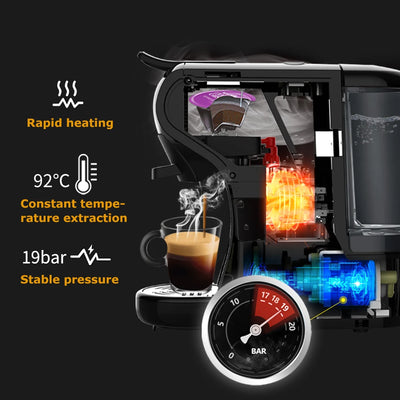 HiBREW Coffee Machine 19 Bar 4in1 Hot & Cold Multiple Capsule Espresso Cafetera Pod Coffee Maker Dolce Milk Nexpresso Powder H1A