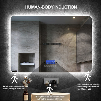 Rectangle Bluetooth Smart Bathroom Makeup Mirror WIth LED Light human body induction Anti-fog Backlight Wall Hanging Mirrors