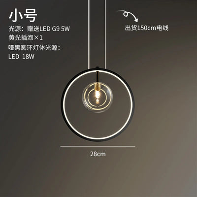 Modern Suspension Round Ring Pendant Light Glass Ball Lampshades Black Dining Furniture Living Rroom Home Decoration Accessories