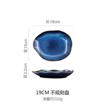 Household Ceramic Dinner Plate European Style Blue Glaze Salad Bowl Irregular Tableware Western Dinner Plate/kitchen Supplies