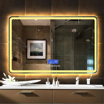 Rectangle Bluetooth Smart Bathroom Makeup Mirror With LED Warm White Light human body induction Anti-fog Beauty Mirrors