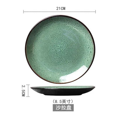 Malachite Green Ceramic Plates And Bowls Set Eco Friendly Porcelain Dinner Cutlery Set Kitchen Dish Plate Spoon Accessories