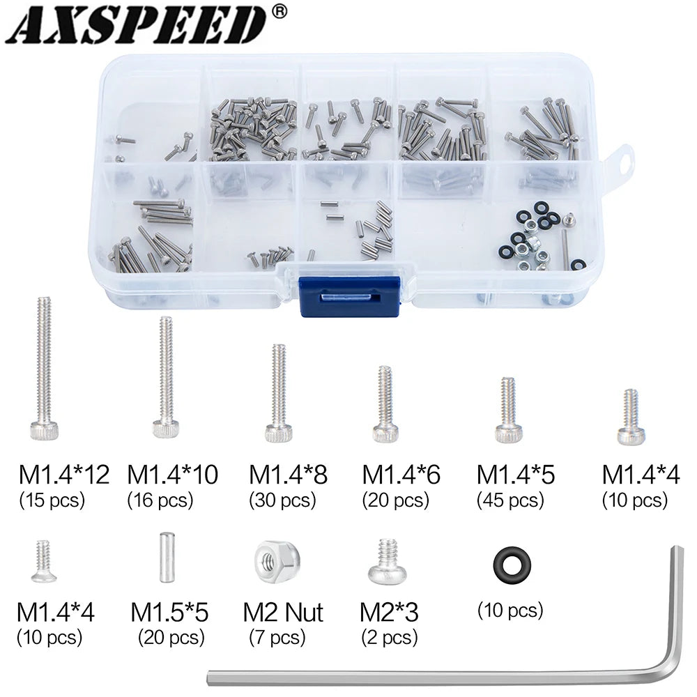 AXSPEED Screws Pins Repair Tools Kit with Storage Box for 1/18 1/24 RC Crawler Car TRX4M SCX24 AX24 FMS FCX24 Repair Parts