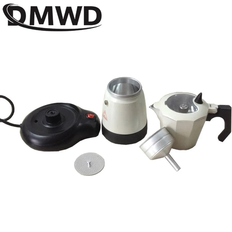 DMWD 300ml Espresso Italian Mocha Maker Aluminum Coffee Percolators Electric Moka Pot Portable Electric Coffee Maker EU Plug