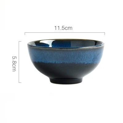 Japanese  Blue Kiln Glazed Ceramic Tableware Set Rice Bowl Plate Spoon Udon Ramen Soup Bowl Dish