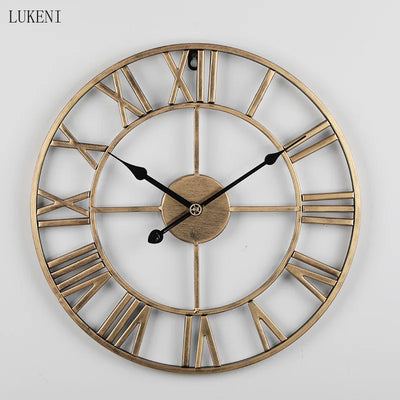 Round 80 Cm Silver Black Gold 3D Large Retro Black Iron Art Hollow  Wall Clock Roman Numerals Watch Clock Home Decor  Wall