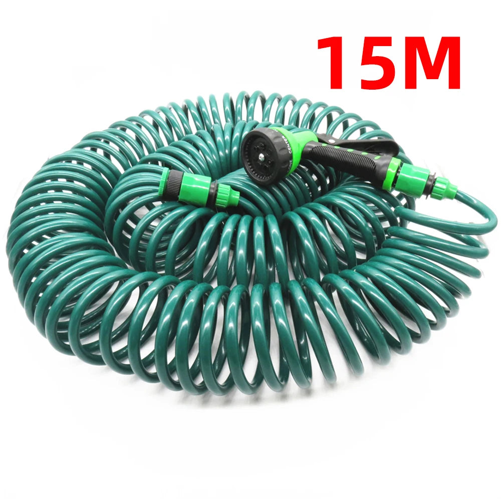 7.5M/15M/30M Retractable Coil Magic Flexible Garden Water Hose Car Cleaning Spring Pipe Plastic Hose Plant Watering W/ Spray Gun