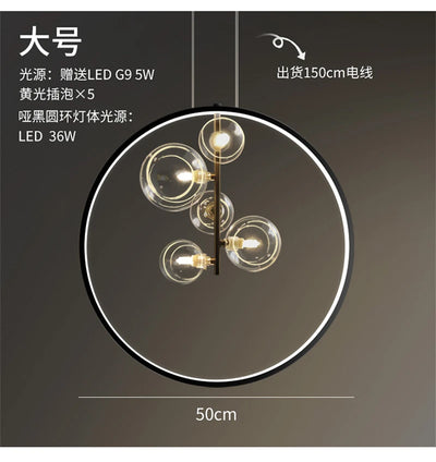 Modern Suspension Round Ring Pendant Light Glass Ball Lampshades Black Dining Furniture Living Rroom Home Decoration Accessories