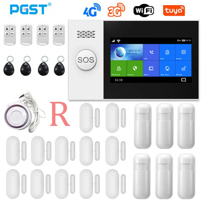 PGST PG-107 4G Tuya Wireless Home WIFI GSM Home Security With Motion Detector Sensor Burglar Alarm System Support Alexa & Google