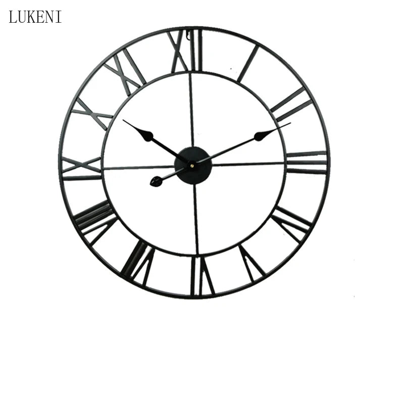 Round 80 Cm Silver Black Gold 3D Large Retro Black Iron Art Hollow  Wall Clock Roman Numerals Watch Clock Home Decor  Wall