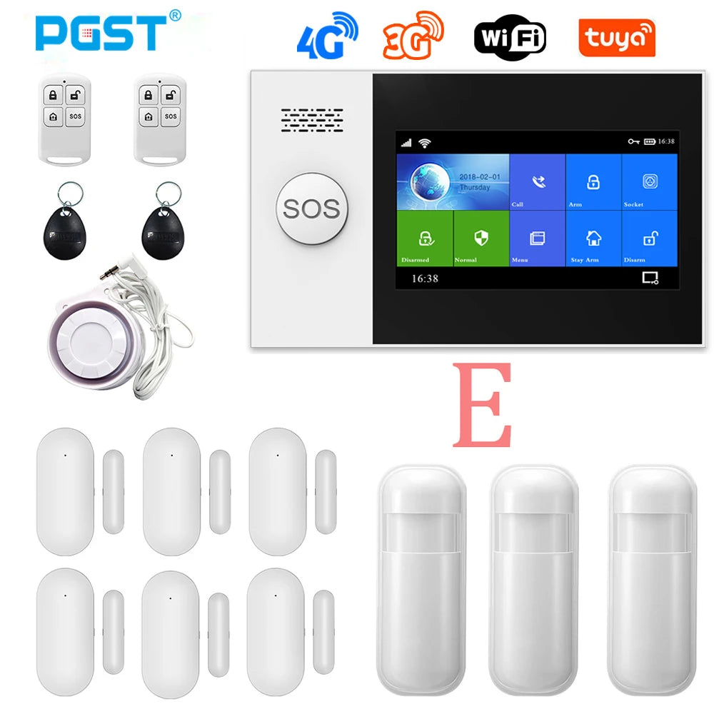 PGST PG-107 4G Tuya Wireless Home WIFI GSM Home Security With Motion Detector Sensor Burglar Alarm System Support Alexa & Google