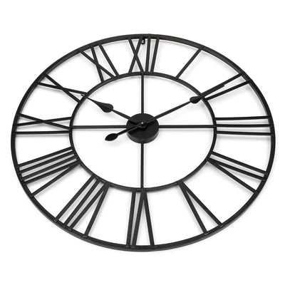 New 80 cm Modern 3D  Large Retro Black Iron Art Hollow Wall Clock Roman Numerals Home Decor