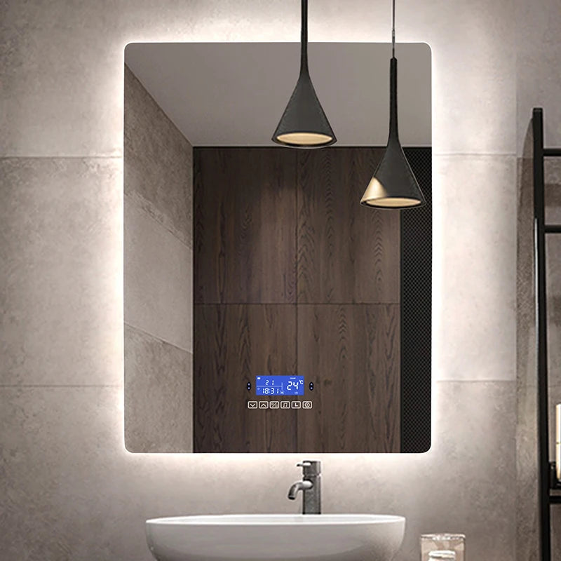 Rectangle Bluetooth Smart Bathroom Makeup Mirror WIth LED Light human body induction Anti-fog Backlight Wall Hanging Mirrors