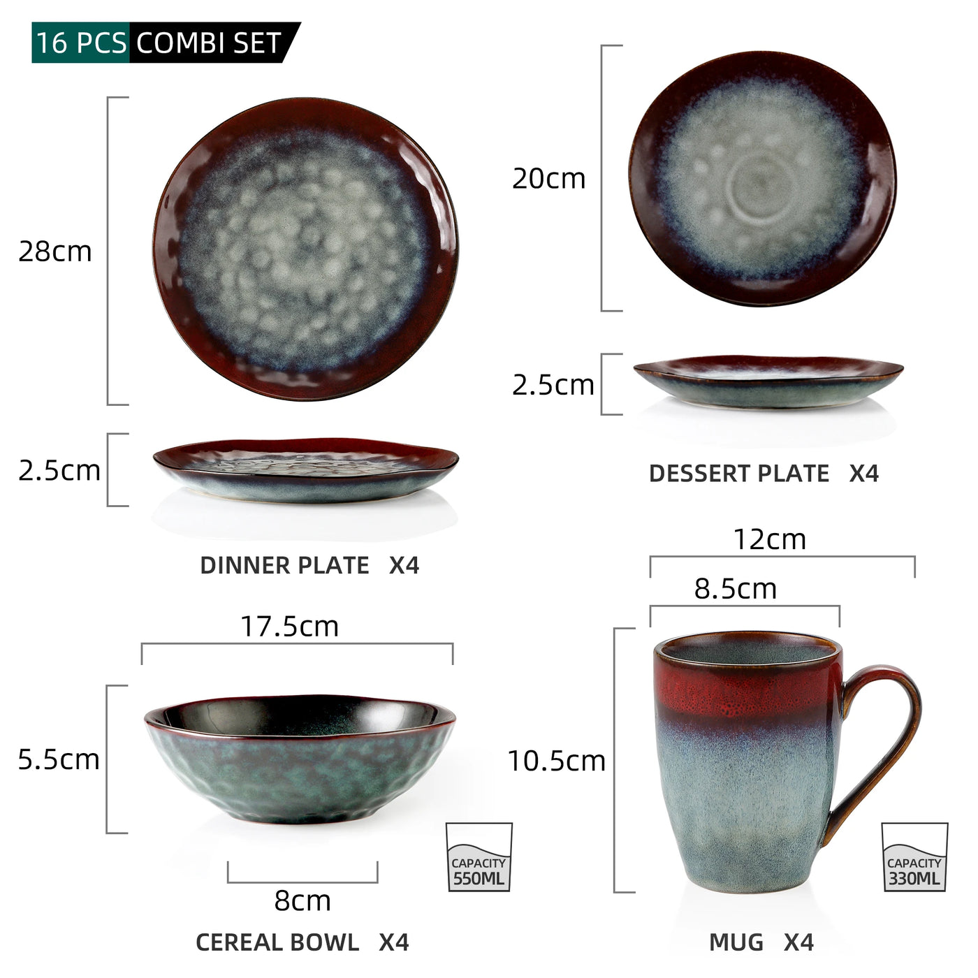 VANCASSO 16/32/48-Piece Starry Dinner Set,Kiln Change Glaze Tableware Dinner Service with Dinner Plate,Dessert Plate,Bowl,Mug