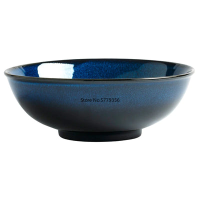 Japanese  Blue Kiln Glazed Ceramic Tableware Set Rice Bowl Plate Spoon Udon Ramen Soup Bowl Dish