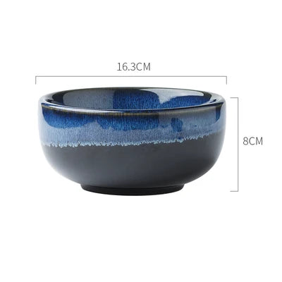 Japanese  Blue Kiln Glazed Ceramic Tableware Set Rice Bowl Plate Spoon Udon Ramen Soup Bowl Dish