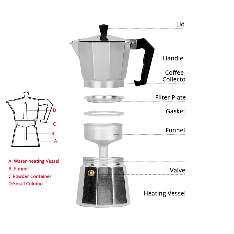 Coffee Maker Aluminum Espresso Percolator Pot Coffee Maker Moka Pots 1cup/3cup/6cup/9cup/12cup Stovetop Coffee Maker