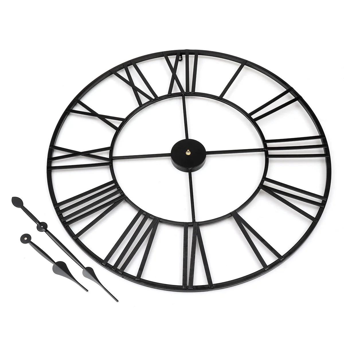 New 80 cm Modern 3D  Large Retro Black Iron Art Hollow Wall Clock Roman Numerals Home Decor