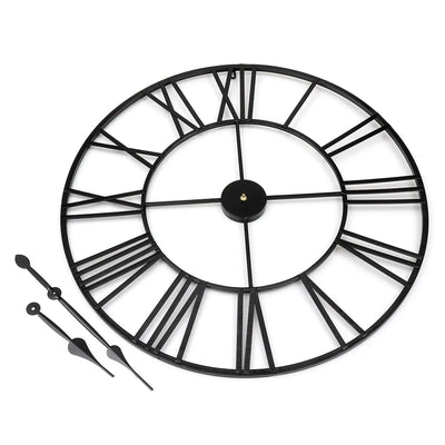 New 80 cm Modern 3D  Large Retro Black Iron Art Hollow Wall Clock Roman Numerals Home Decor