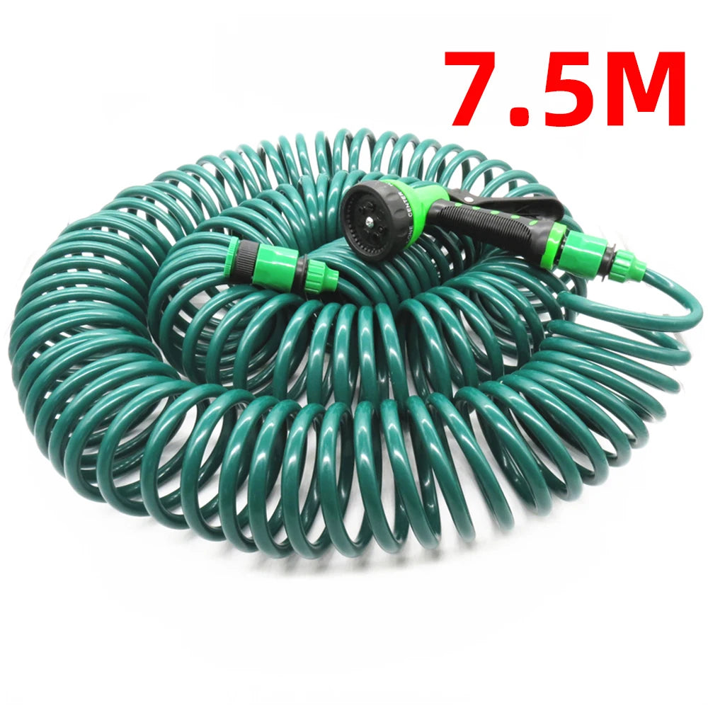 7.5M/15M/30M Retractable Coil Magic Flexible Garden Water Hose Car Cleaning Spring Pipe Plastic Hose Plant Watering W/ Spray Gun