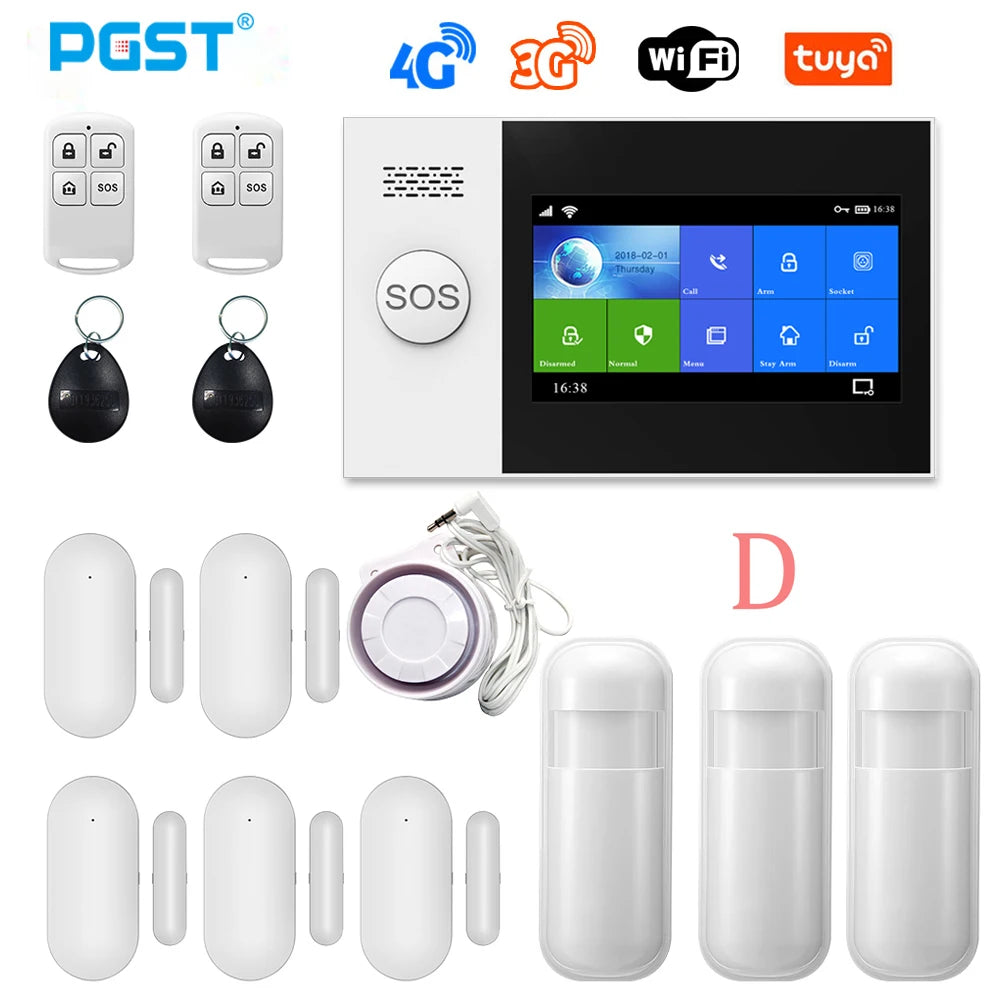 PGST PG-107 4G Tuya Wireless Home WIFI GSM Home Security With Motion Detector Sensor Burglar Alarm System Support Alexa & Google