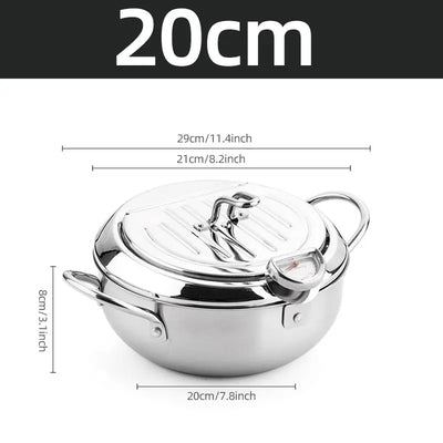 Kitchen Deep Frying Pot with Thermometer and Lid Stainless Steel Pans Japanese Tempura Fryer Pan Fried Chicken Pot Cooking Tools