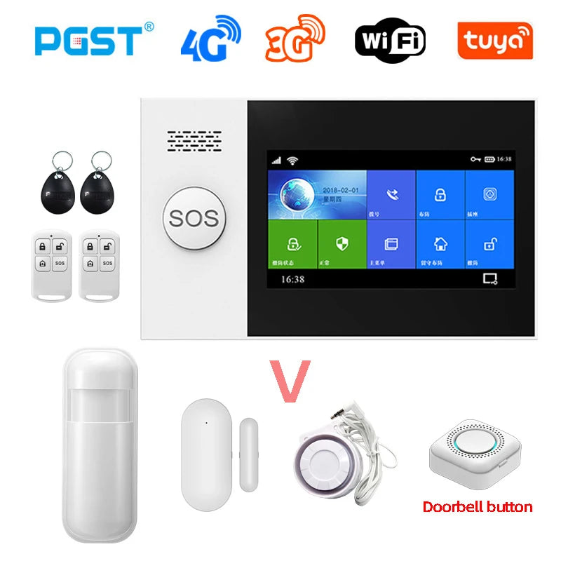 PGST PG-107 4G Tuya Wireless Home WIFI GSM Home Security With Motion Detector Sensor Burglar Alarm System Support Alexa & Google