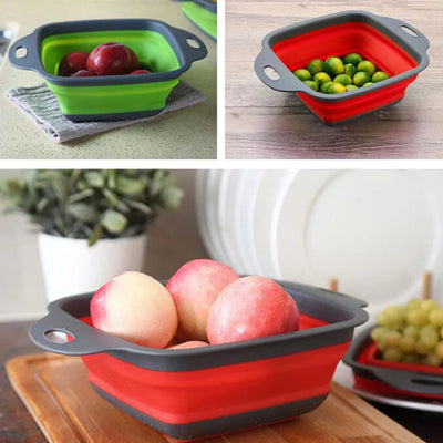 Foldable Fruit Vegetable Washing Drain Basket Strainer Portable Silicone Colander Collapsible Drainer Kitchen Bar Tools