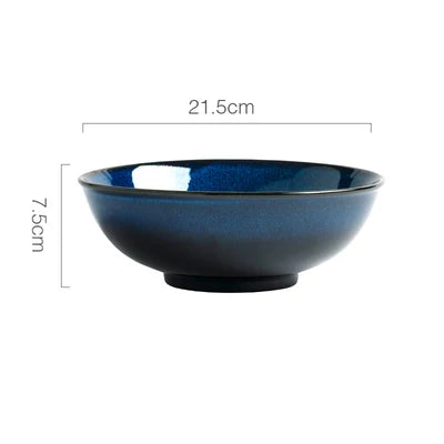 Japanese  Blue Kiln Glazed Ceramic Tableware Set Rice Bowl Plate Spoon Udon Ramen Soup Bowl Dish